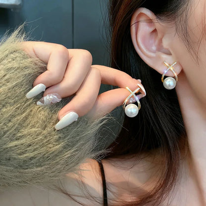 Pearl Long Earrings With Rhinestones For Wedding Fashion - Smarsty
