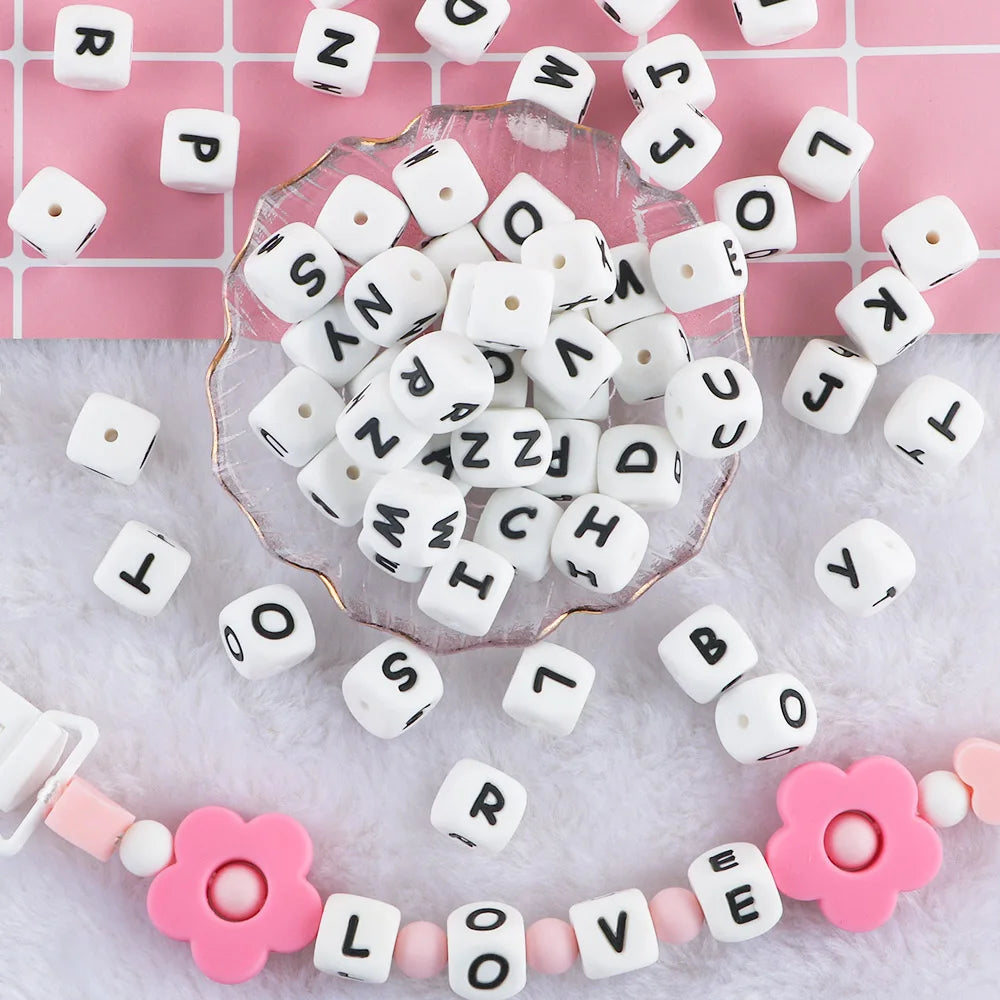 50Pcs Silicone Alphabet Beads White DIY Jewelry Making - Smarsty