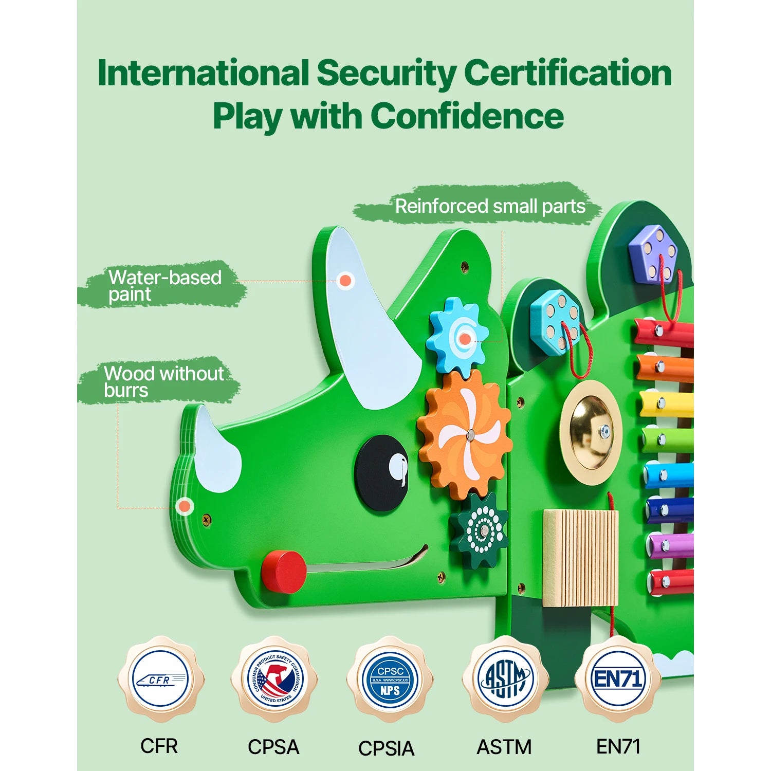 SucceBuy Dinosaur Kids Busy Wall Board 11 Activity Panels Montessori Sensory Learning Toys for 3-12 Toddler Playroom Toy Gift