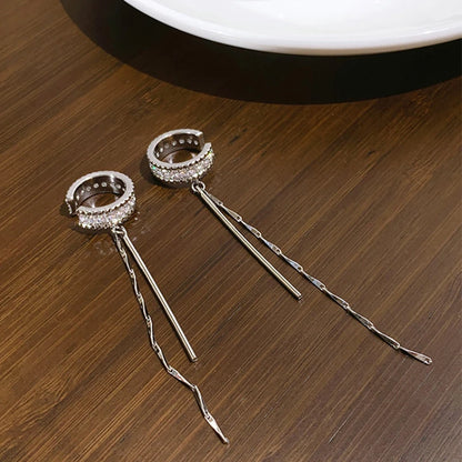 Silver Crystal Tassel Non Piercing Ear Cuff Clip Earrings - Smarsty