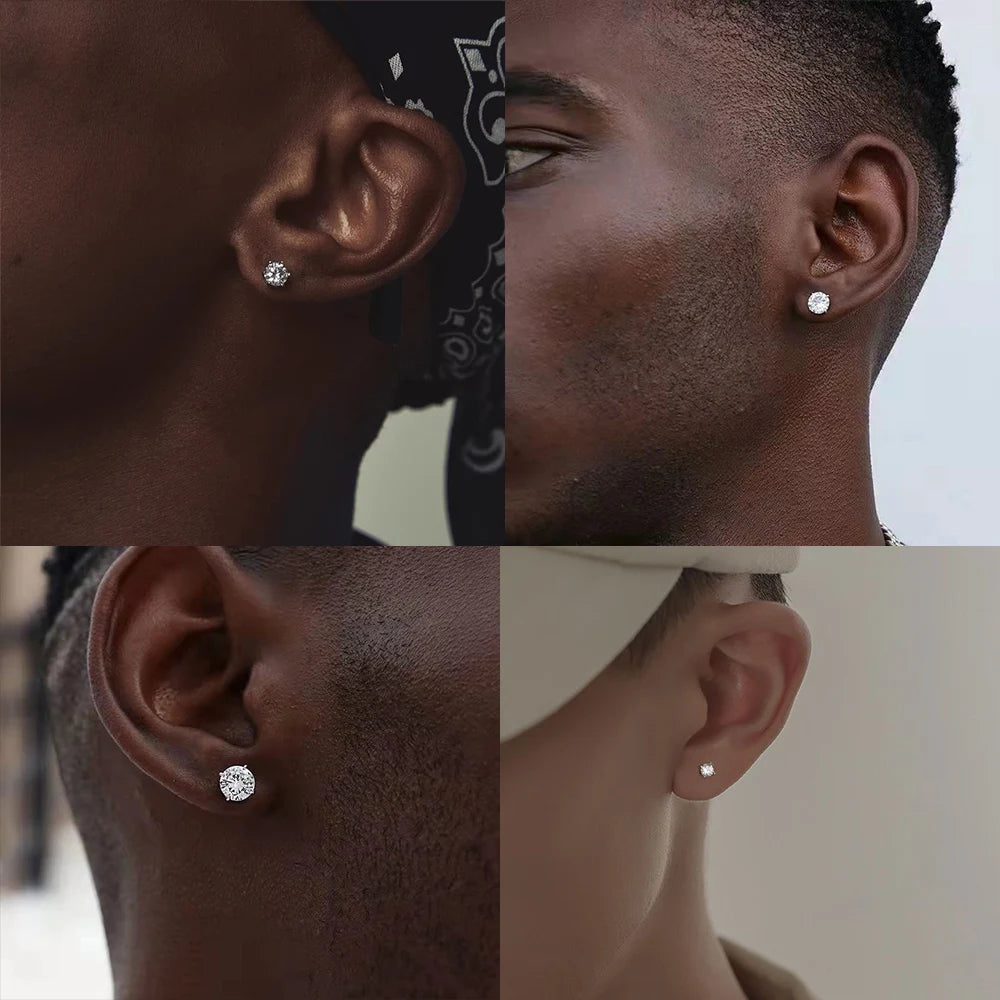 Stainless Steel Cubic Zirconia Stud Earrings Screw Back - Smarsty
