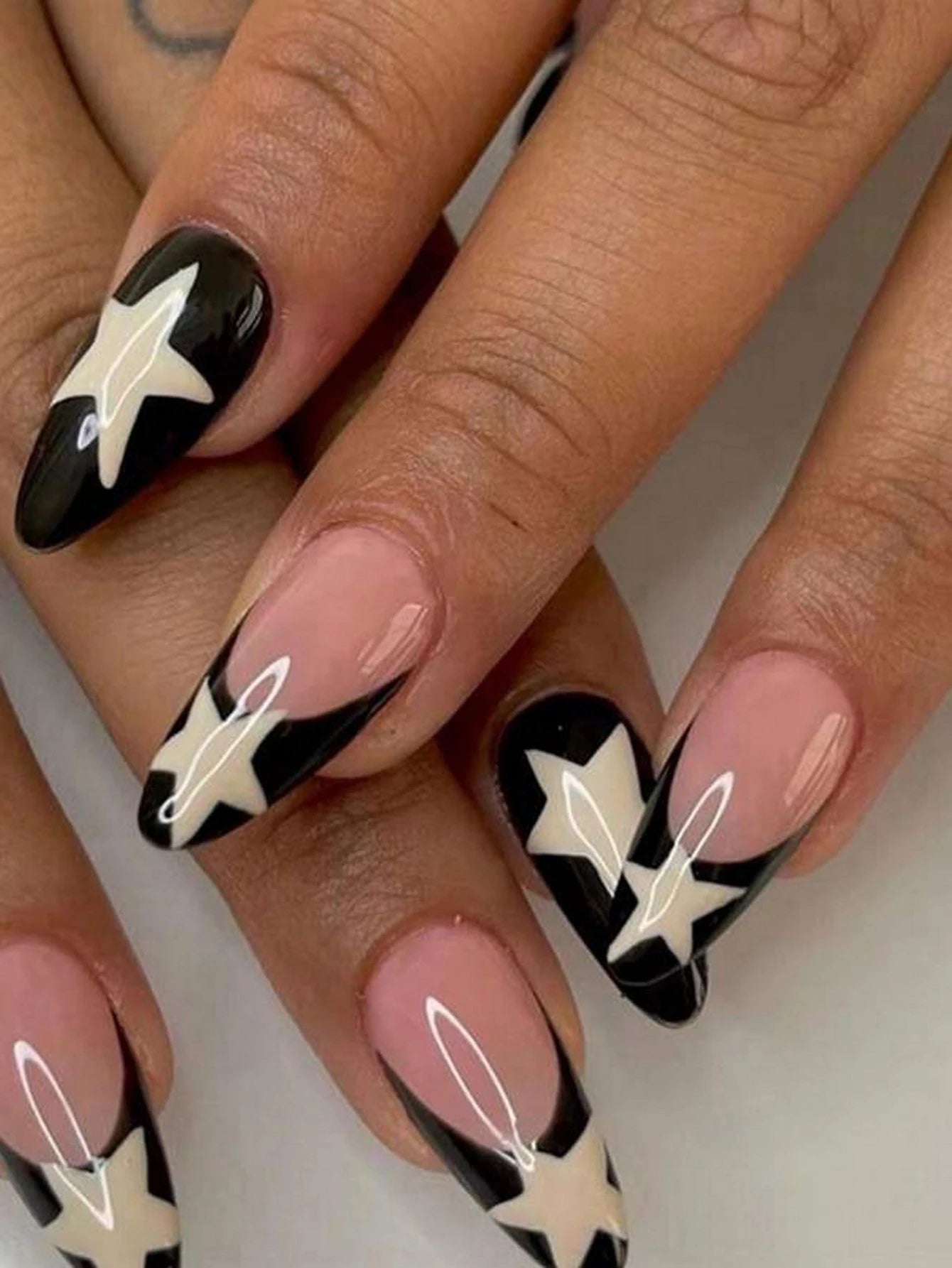 Stiletto Press On Nails Set with Black Silver Bowknot - Smarsty