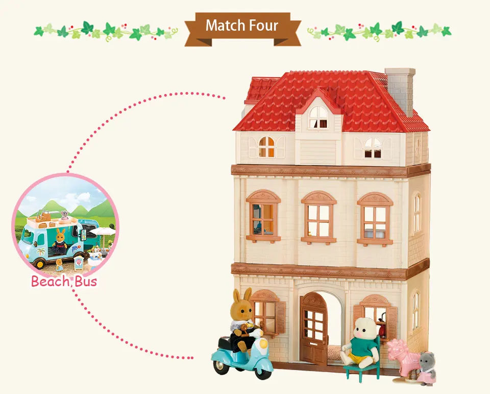 Simulation Kitchen Forest Family Small House Double Three- Story Villa Reindeer Animal Model Girl Dollhouse Furniture Toy Gifts