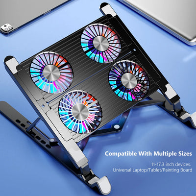 Laptop Cooling Pad with 2/4 Fans Foldable Notebook Stand RGB Silent Gaming Laptop Cooler Fan 7 Height for 11-17.3 Inch Notebook - Smarsty