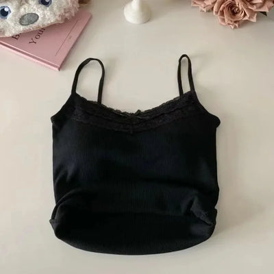 New Knitted Crop Top For Women Solid Color Lace Sling Tops Knitwear Tank Top Female Sexy Slim Camisole Sweet Short Beau Back Top - Smarsty