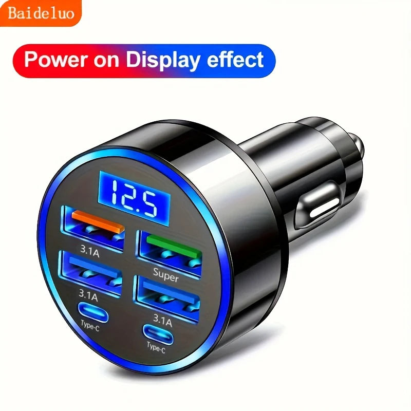 100W Six Port Car Charger With PowerDelivery USB C - Smarsty