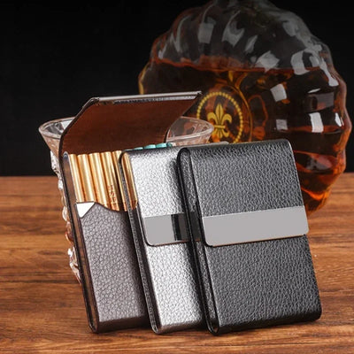 High Quality Business Multifunction Card Holder Case Slim PU Leather Metal Pocket Card Holder with Magnetic Shut Cigarette Case - Smarsty