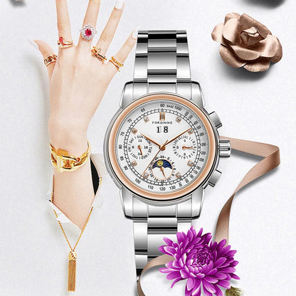 Luxury Women's Automatic Mechanical Wrist Watch with Diamond Moon Phase - Smarsty