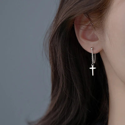 Punk Silver Cross Drop Earrings for Unisex Gothic Style - Smarsty