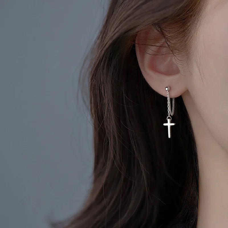 Punk Silver Cross Drop Earrings for Unisex Gothic Style - Smarsty