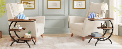 Tribesigns C-Shaped End Table, Industrial 3-Tier Small Table for Couch, Wood Bedside Table Snack Table with Storage Shelves