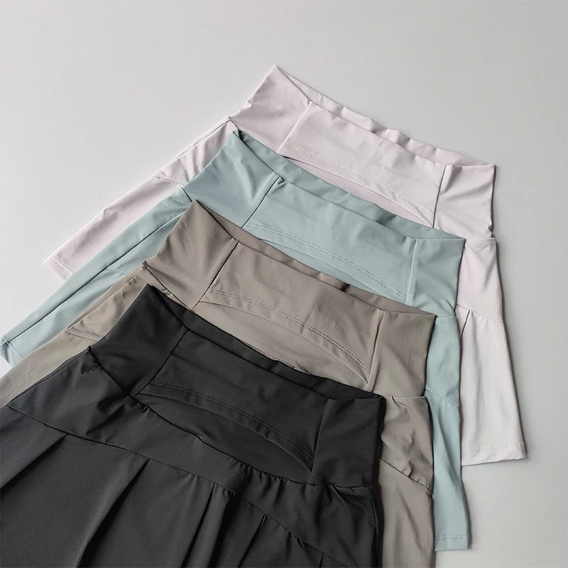 High Waisted Sports Short Skirt, Summer New Cool and Anti Glare Lined Shorts Women's Fitness Yoga Quick Drying A-line Skirt - Smarsty
