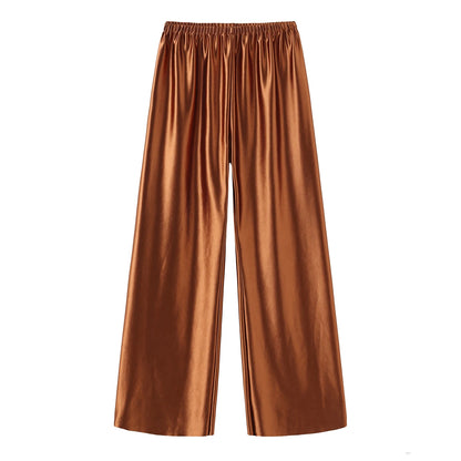 Satin Wide Leg Pants Long Floor Casual Pants Women's Summer - Smarsty