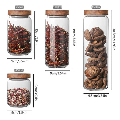 1pcs Wood Lid Orgnizer Glass Airtight Canister Kitchen Storage Bottles Jar Sealed Food Container Ginger Cereal Dispenser Set by Smarsty