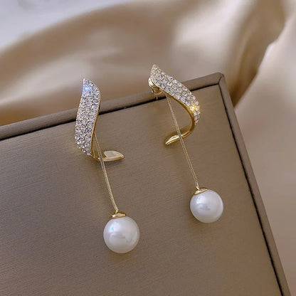 Elegant Long Tassel Pearl Dangle Earrings for Wedding Jewelry - Smarsty