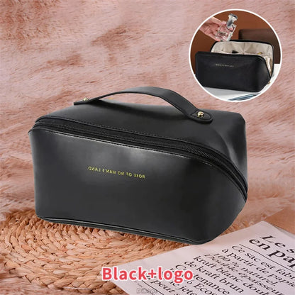 Fashion Portable PU Leather Large Capacity Travel Cosmetic Bags Makeup Pouch Women Waterproof Bathroom Multifunction Wash Bag - Smarsty