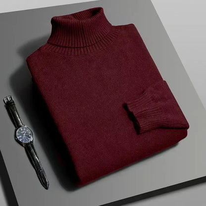 Autumn Mens High Quality Knitted Turtleneck Sweater Slim Fit Long Sleeve Anti-pilling Pullover Solid Color Trend Men Streetwea - Smarsty