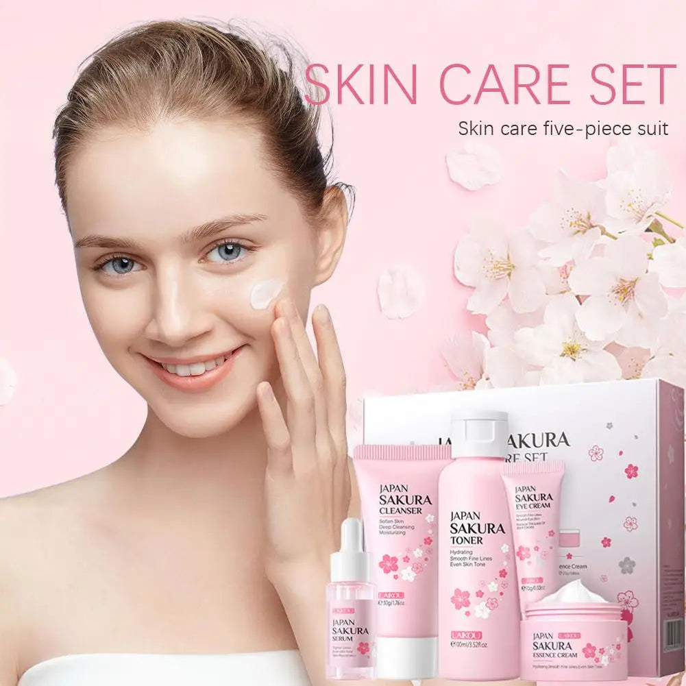 5/3pcs/Set Sakura Skin Care Sets Face Cream Serum Toner Facial Cleanser Sunscreen Eye Cream Gift Box Face Skin Care Set Product - Smarsty