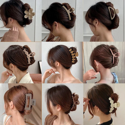 Korean Coffee Beige Acrylic Geometric Hair Claw Clip Large - Smarsty