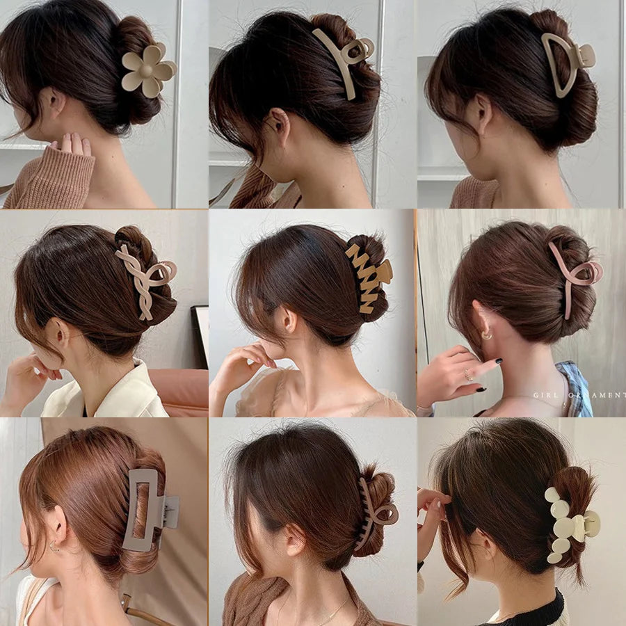 Korean Coffee Beige Acrylic Geometric Hair Claw Clip Large - Smarsty