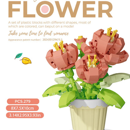 Building block flower simulation bouquet small particle assembly puzzle toy children's handmade DIY potted tabletop ornament - Smarsty