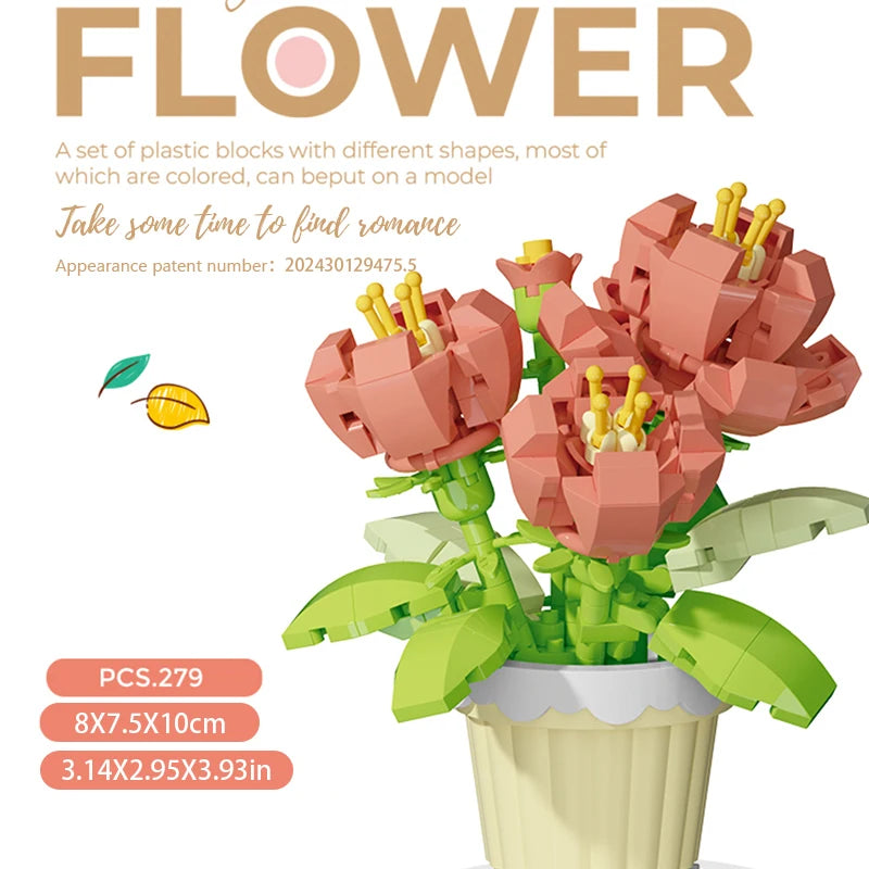 Building block flower simulation bouquet small particle assembly puzzle toy children's handmade DIY potted tabletop ornament - Smarsty