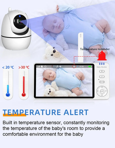 5 Inch Video Baby Monitor With Camera PTZ Zoom Babyphone Cam Security Protection Surveillance Cameras Temperature Sensor Lullaby by Smarsty