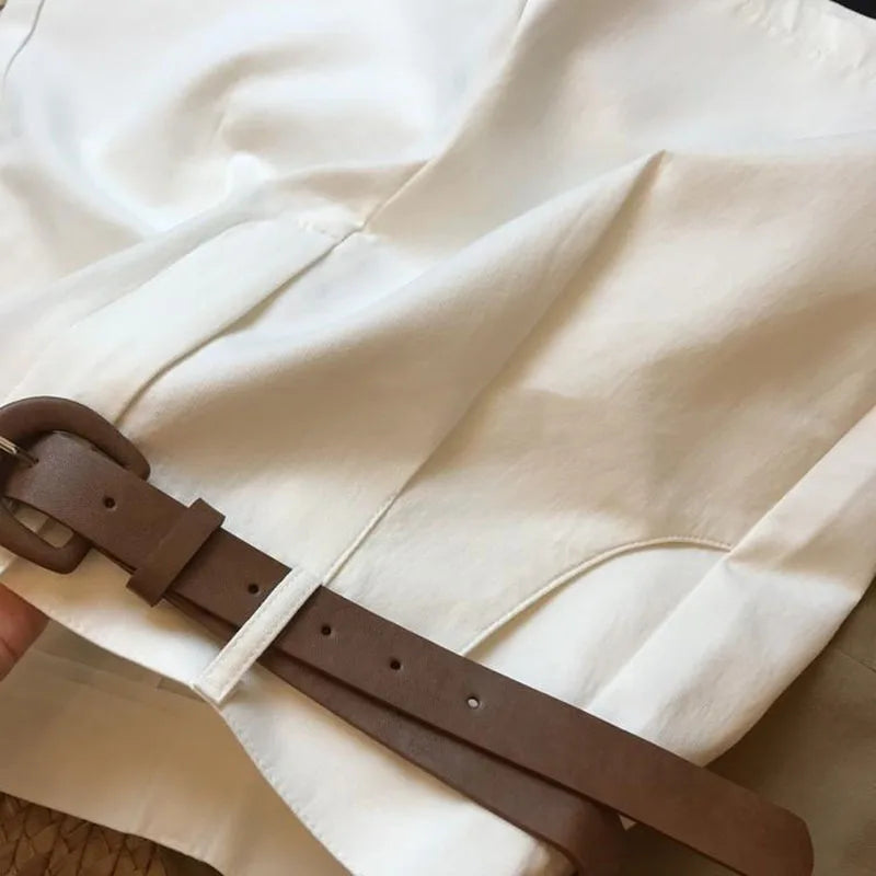 [Delivery belt] Summer new wide leg shorts Thin cotton A-frame shorts Office ladies classic loose casual zipper shorts for women - Smarsty