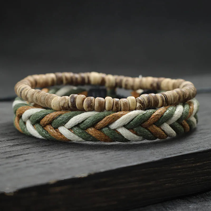 Natural Coconut Husk Wood Bracelet Set for Men - Smarsty