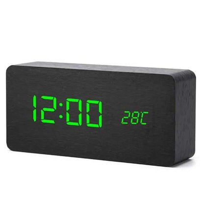 Wooden Digital Alarm Clock with Temperature Display - Smarsty