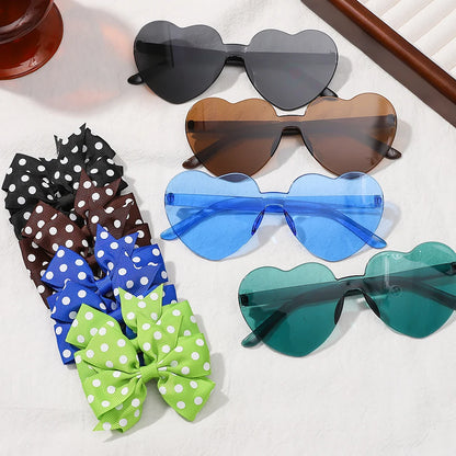 Colorful Heart Sunglasses and Dot Hairpin Set for Girls - Smarsty