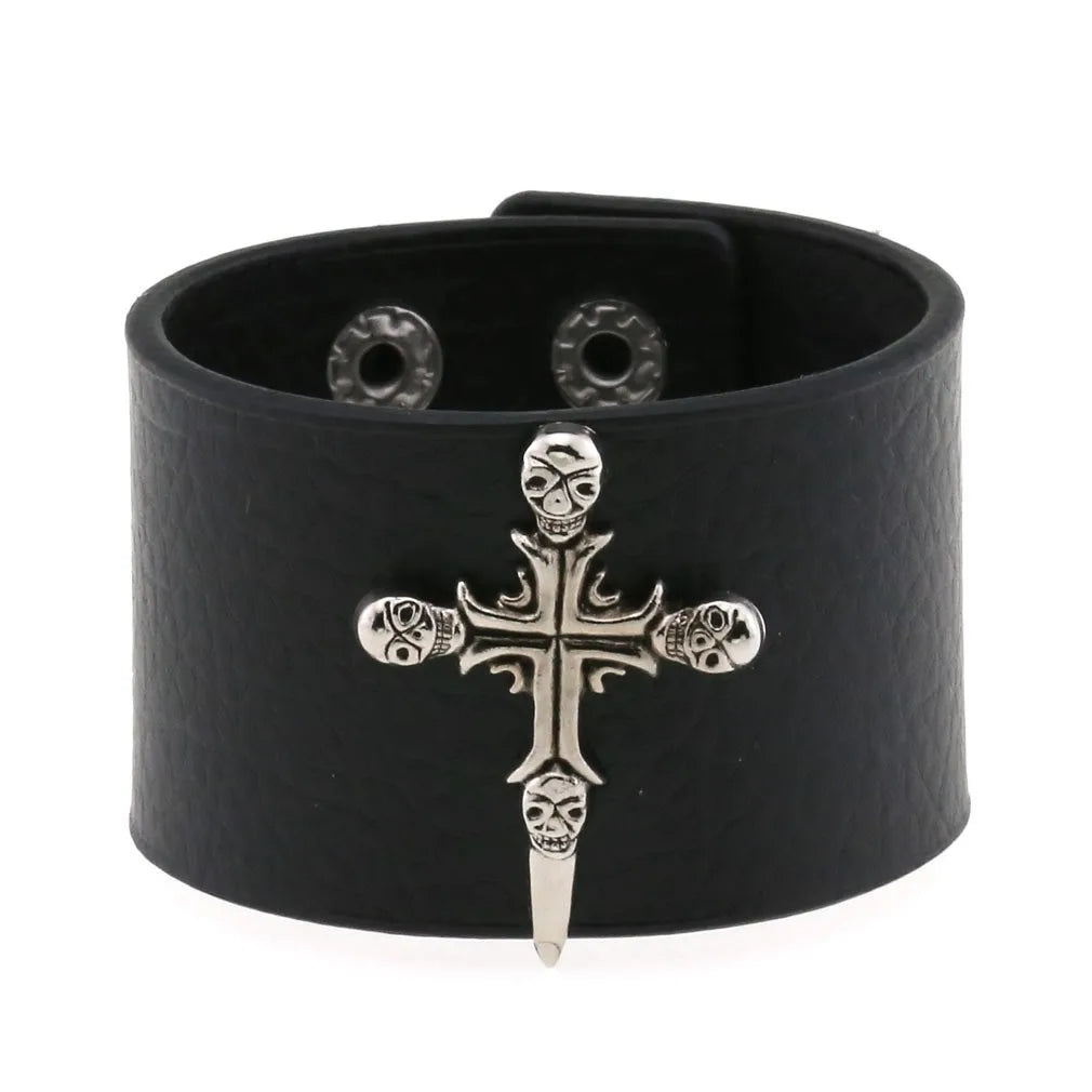 Adjustable PU Leather Studded Punk Bracelet for Men Women - Smarsty