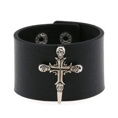 Adjustable PU Leather Studded Punk Bracelet for Men Women - Smarsty