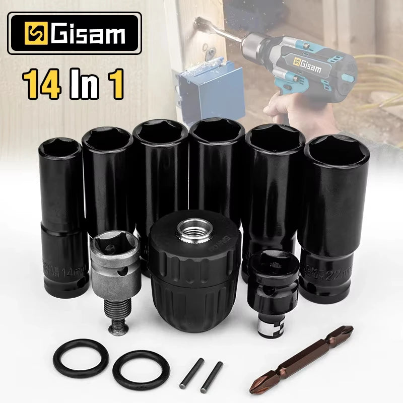 Gisam 14Pcs Electric Impact Wrench Adapter Kit - Smarsty