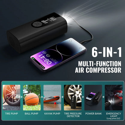 Portable Tire Inflator Air Compressor - 150 PSI Fast Inflation with Digital Display & LED Lighting