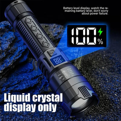 High Strong Power Led Flashlights 2000LM Tactical Torch with Display Light Rechargeable Camping Fishing Emergency Zoom Lantern - Smarsty