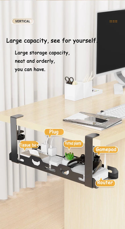 Telescopic Under Table Storage Rack Metal Cable Management Tray Home Office Desk Wire Organizer No Punching Storage Accessories by Smarsty