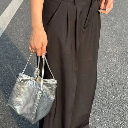Bucket Bag For Women Silvery Pu Lunch Box Versatile Chic - Smarsty