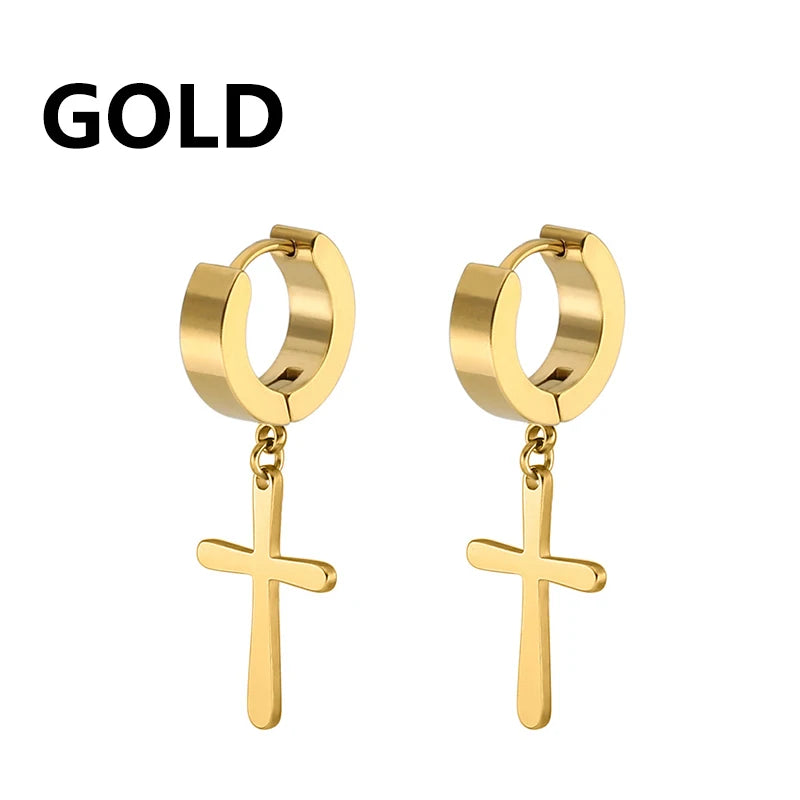 Stainless Steel Cross Dangle Earrings for Men and Women - Smarsty