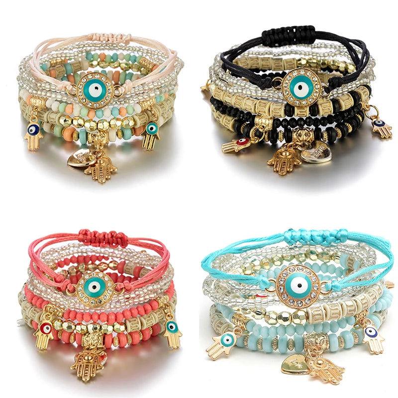 Bohemian Evil Eye Bracelet Set for Women - Smarsty