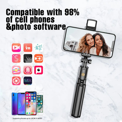 Selfie Stick Wireless Tripod Stand with Light Bluetooth Remote Extendable Tripod for iPhone Mobile Phone Tiktok Live Streaming - Smarsty