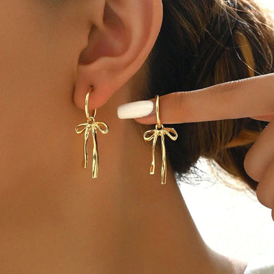 Luxury Bowknot Gold Stud Earrings for Women Daily Wear - Smarsty