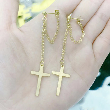 Punk Silver Cross Drop Earrings for Unique Gothic Style - Smarsty