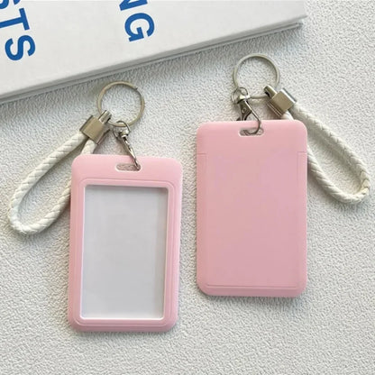 1Pc Macaron Bus ID Card Protective Cover Cases Student Meat Keyring Card Campus Access Door Credit Card Holder Bag Set Key Chain