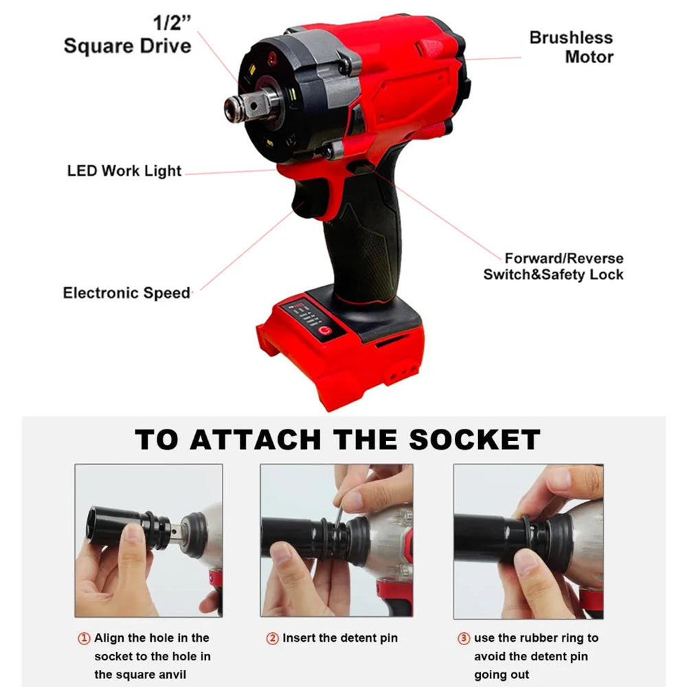 Brushless Impact Wrench 500Nm Cordless Electric Driver - Smarsty