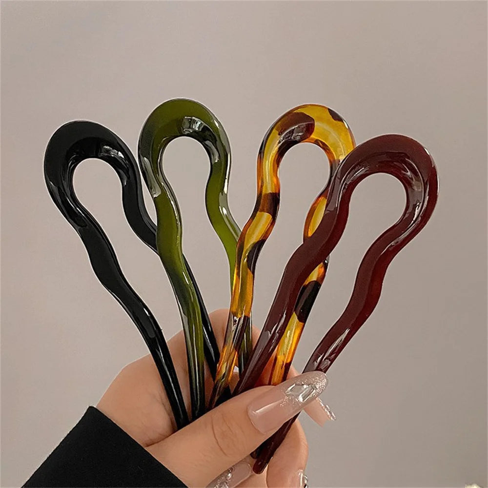 U-Shaped Hair Fork Fashion Tortoiseshell Acetate Acrylic Hairpin Geometric Headwear Hair Sticks Women Girls Hair Accessories - Smarsty