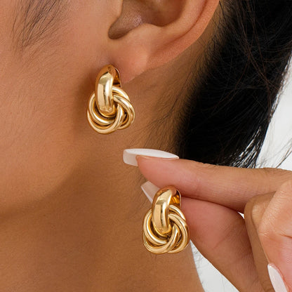 Chunky Hoop Earrings Gold Double Ring Statement Bold - Smarsty