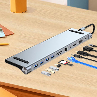 11 in 1 USB C Docking Station with 4K HDMI-Compatible VGA Ethernet USB C Dock 100W PD SD/TF Audio Type C Hub 1* USB 3.0 3*USB2.0 - Smarsty