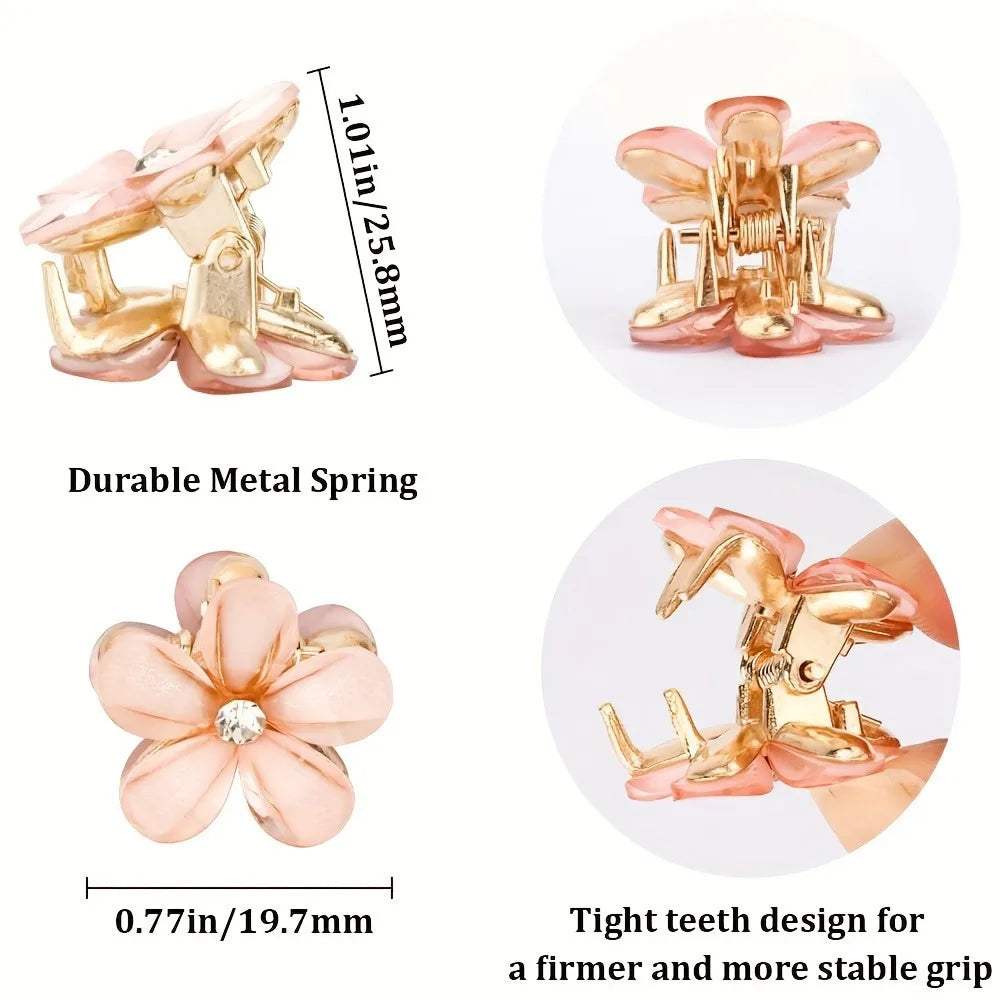 Flower Shaped Hair Grab Clips with Faux Pearl Accents - Smarsty