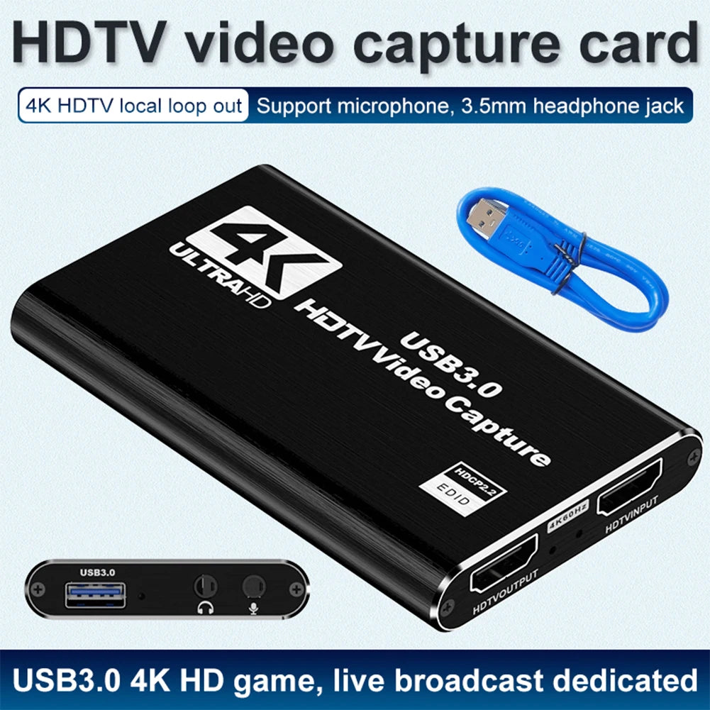 USB 3.0 4K HDMI-Compatible Capture Card 1080P 60Hz HD Video Recorder Grabber Gaming Capture Card for PS4/Xbox/PC Live Streaming